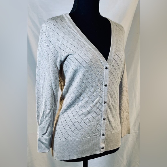 WHBM 3/4 Sleeve Beige Cardigan Sweater w/ Silver Buttons - Size S - Picture 2 of 7